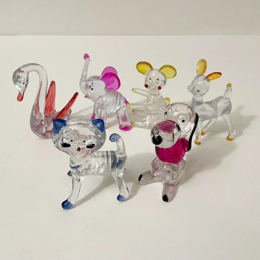 Vintage  1970s Decorative Crystal Pets Plastic Animal 6 Figurines Hong Kong